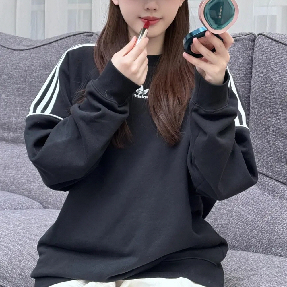 아디다스 오리지널 리카이브 크루넥 스웻티셔츠 공용 오버핏 블랙 아디다스 맨투맨 HK7344 이미지 6