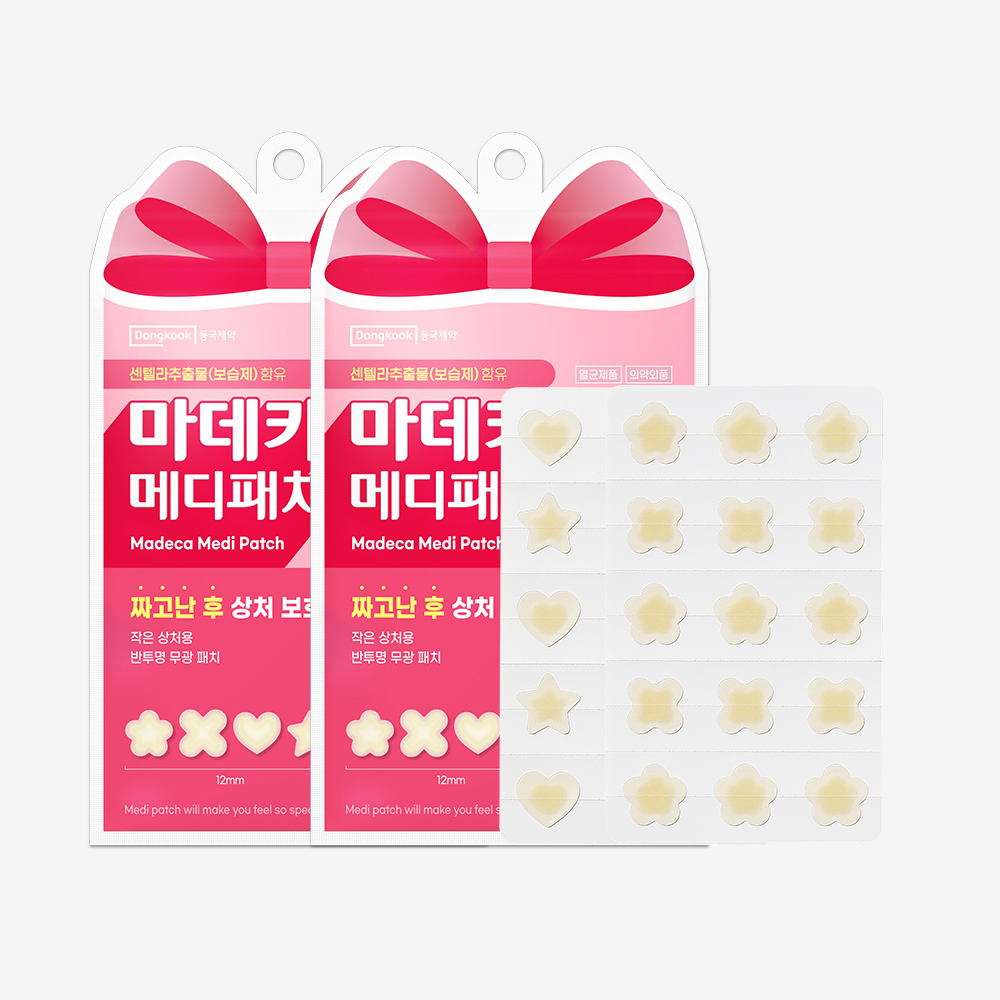 동국제약 마데카 메디패치 스페셜 혼합형 30매 2개(총60매) / 별 하트 모양 귀여운 스팟패치 뾰꾸 스티커, 여드름 피부 적합 테스트 - 상품 이미지