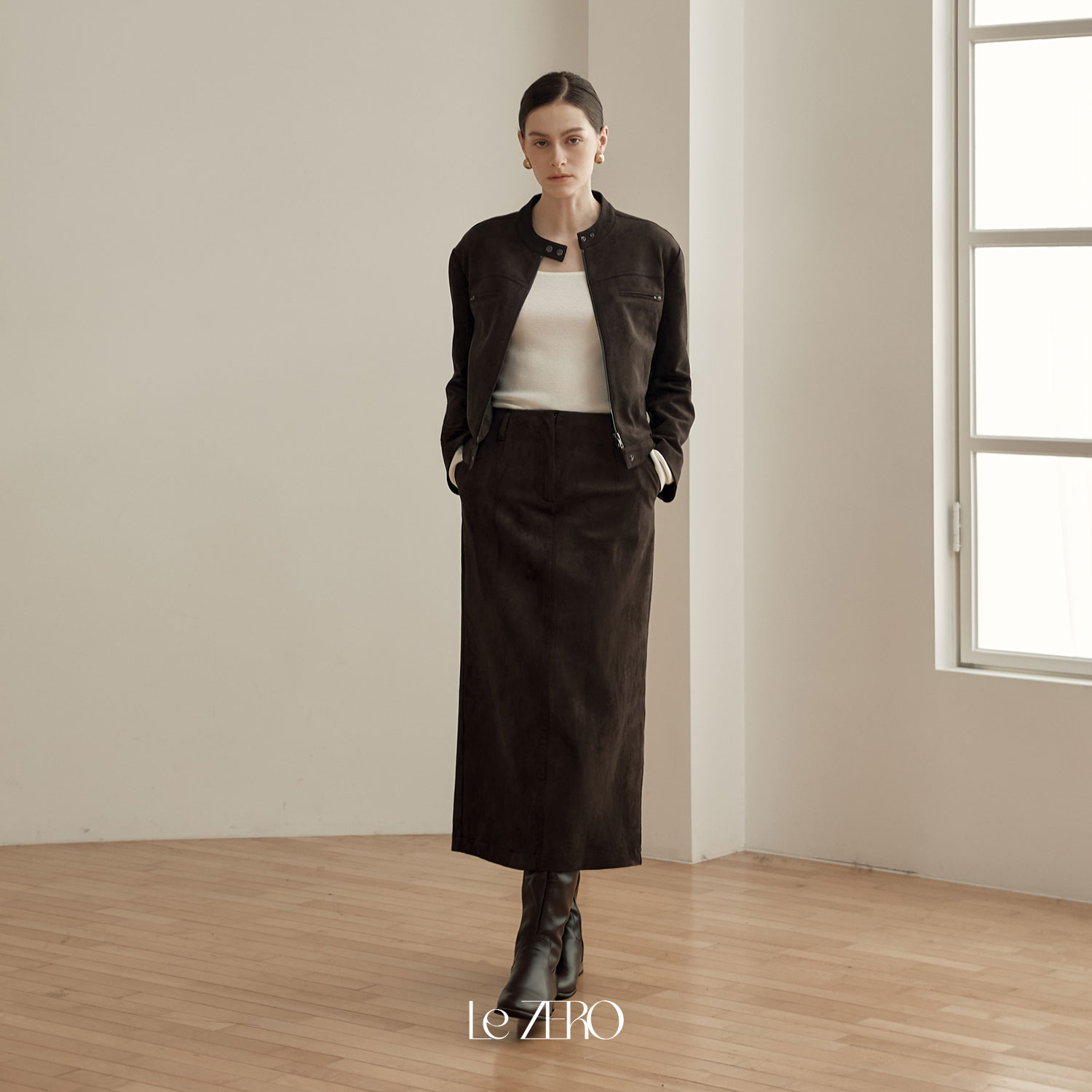 [제로스트릿] 르제로 스웨이드 롱 스커트 LeZERO SUEDE LONG SKIRT / DARK BROWN - 상세 이미지 2