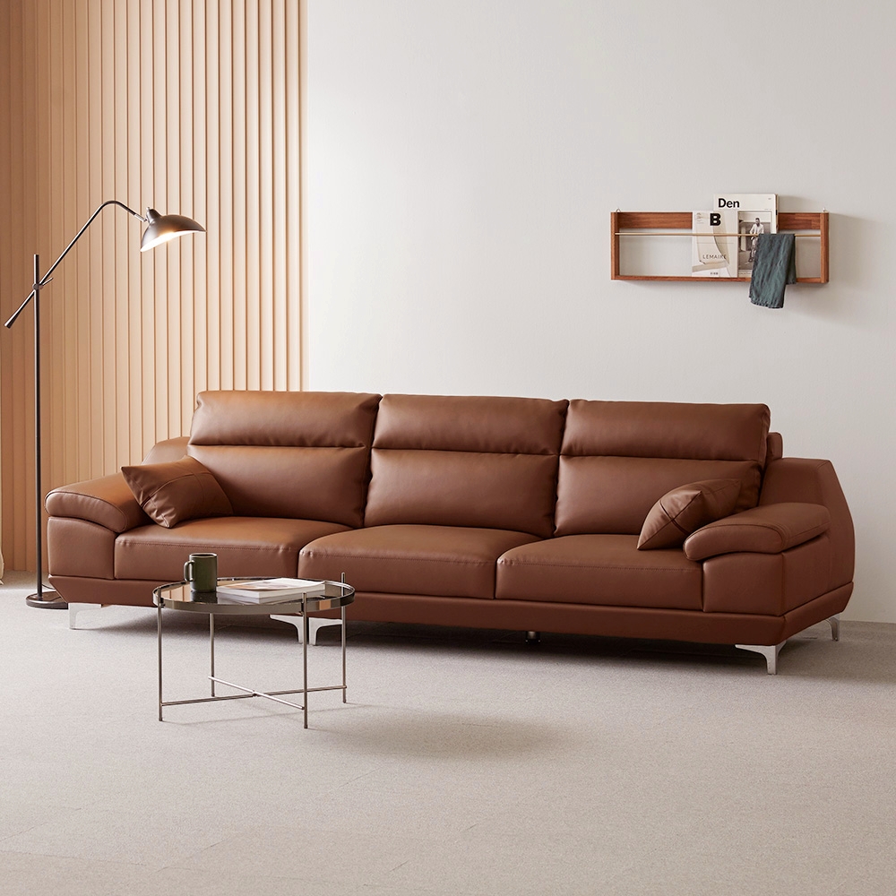 동서가구 뉴테라 천연면피가죽 소파 스툴미포함, 카멜, 4인용