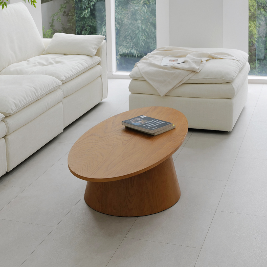 자야캠핑 반타 1719 애쉬원목 타원형 브라운 소파 거실테이블