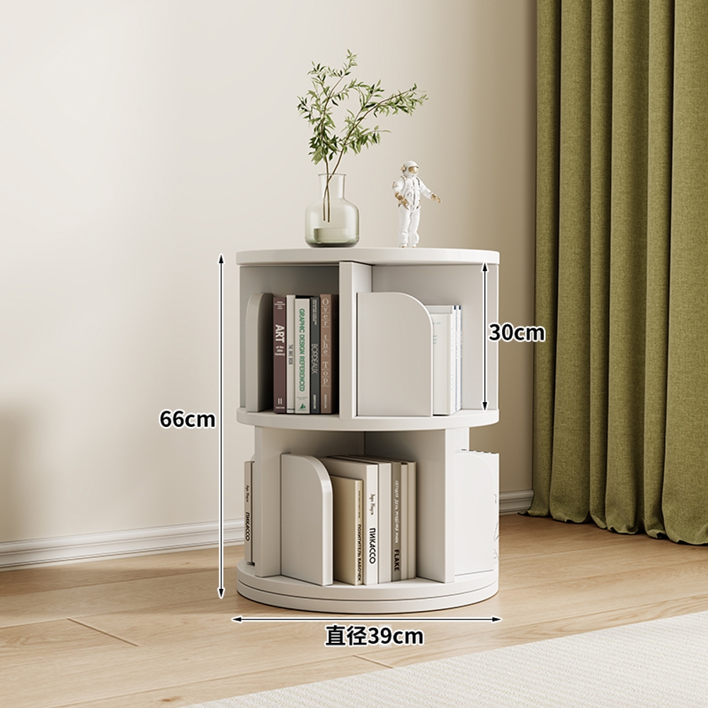 원형 회전 책장 코너 회전식 수납 전면 360도 교구장 책꽂이 흰색 2단 높이 - 39CM - 상품 이미지