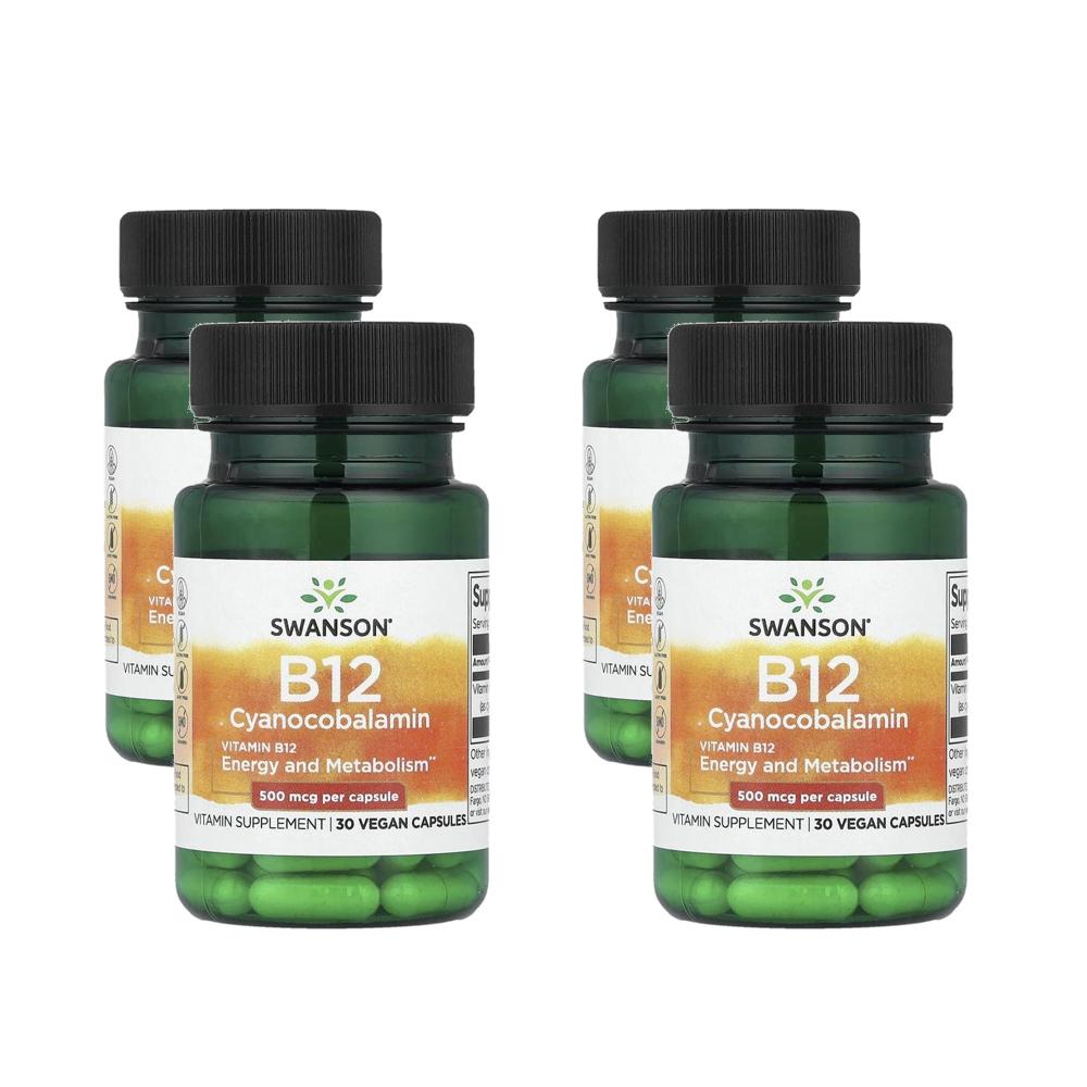 스완슨 비타민 B12 시아노코발라민 500mcg 30정 (4개) - 상품 이미지