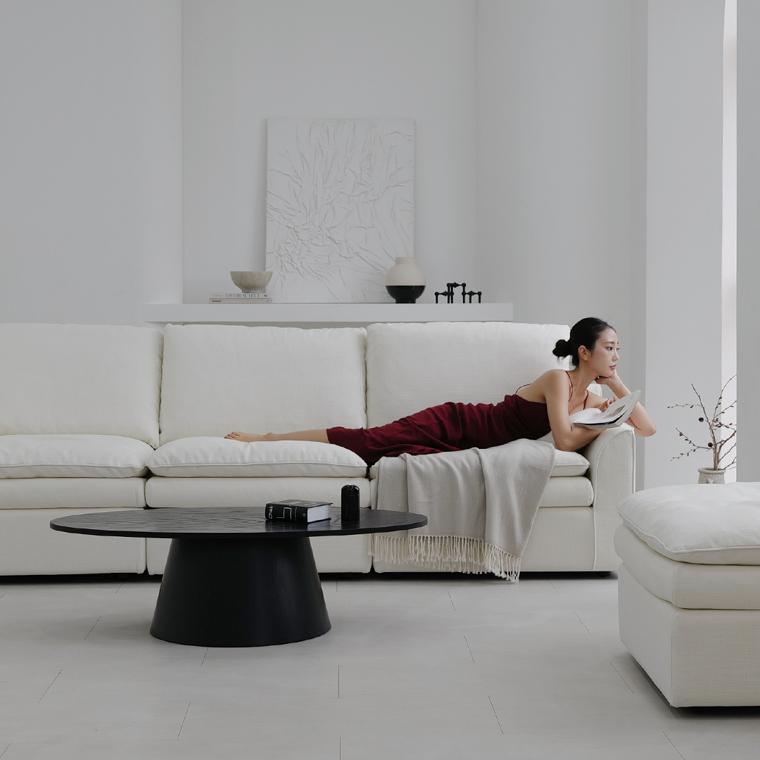 자야캠핑 반타 1719 애쉬원목 타원형 블랙 소파 거실테이블