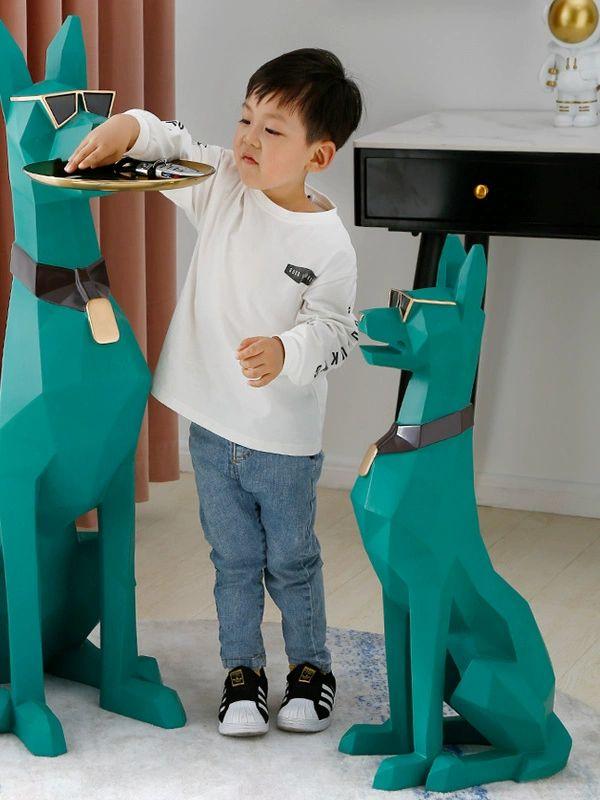 선반 도베르만 조각상 보조테이블 동물 군견 장식품 블랙골드 74cm - 상세 이미지 4