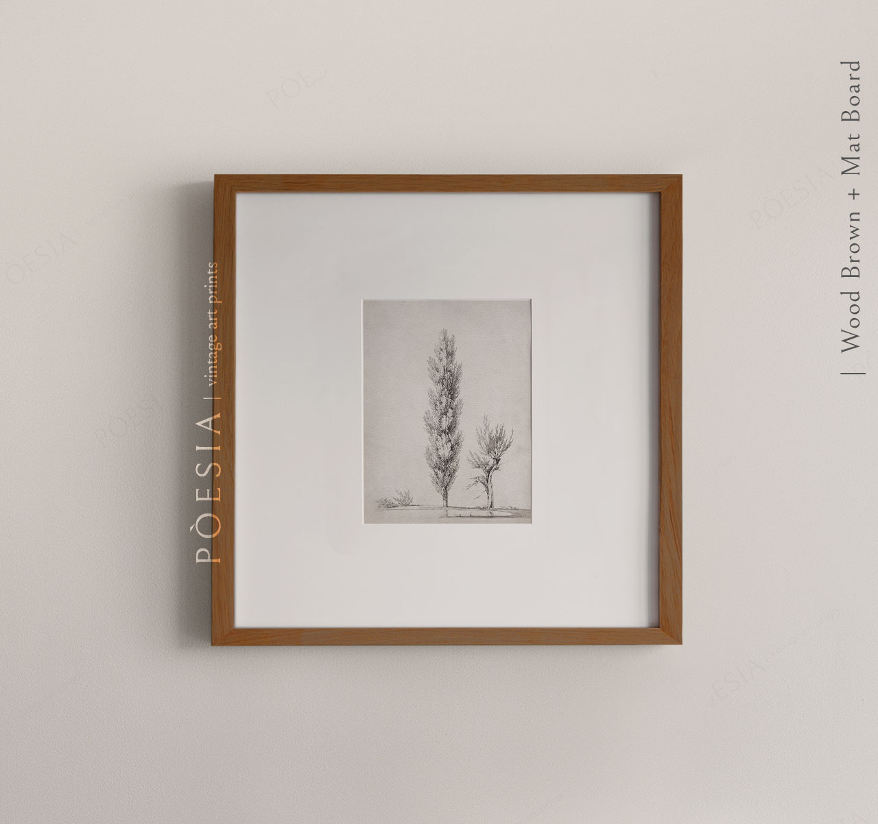 [장 빅토르 베르탱] Paysage avec un peuplier et un saule au bord d’un étang 50.4×50.4 cm (매트&액자 포함) - 상세 이미지 2