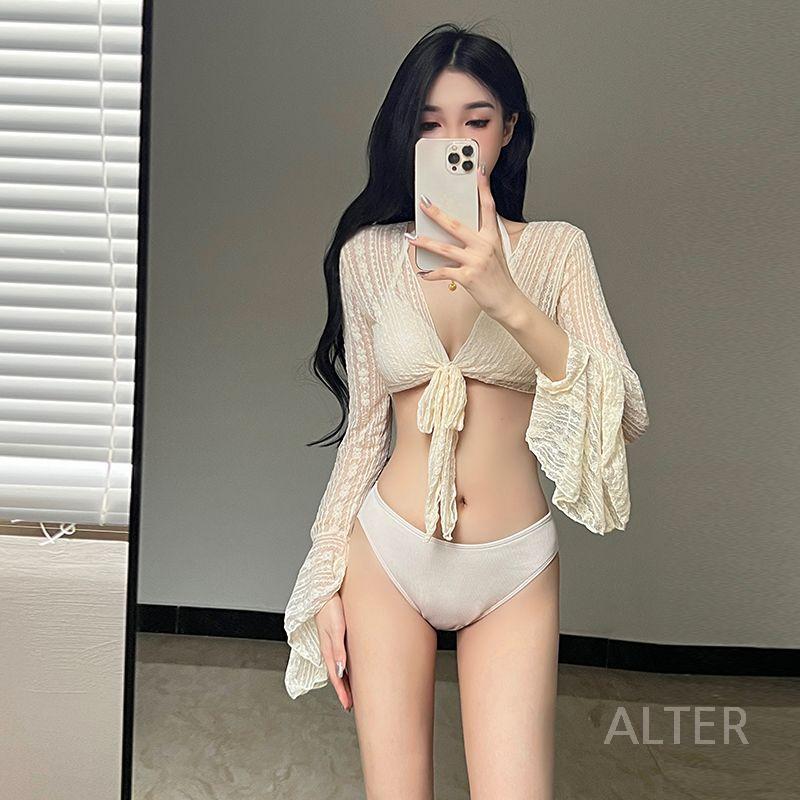 체형커버 호텔 실내 수영복 여성 4피스 세트 바캉스 크림 화이트 M (40kg-50kg) - 상세 이미지 3