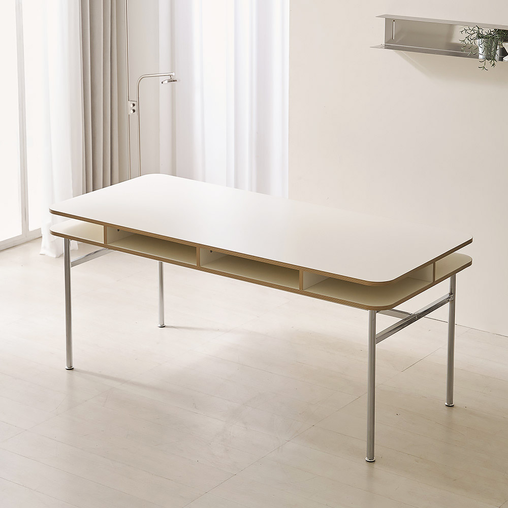모노베 2단 수납 사각 공간활용 거실 식탁 테이블 1800mm, 크림화이트 CNM253C