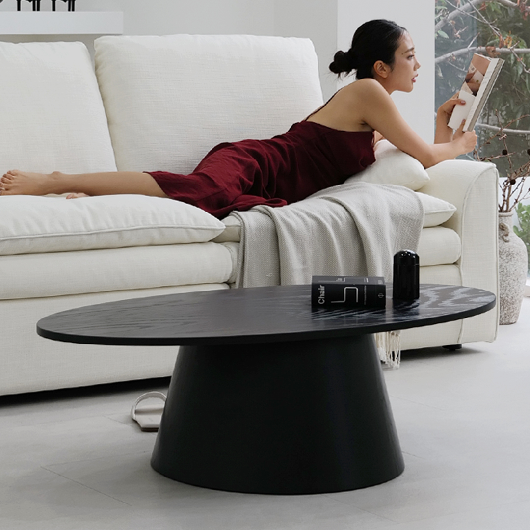 자야캠핑 반타 1719 애쉬원목 타원형 블랙 소파 거실테이블