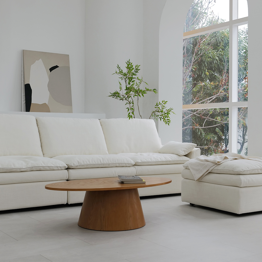 자야캠핑 반타 1719 애쉬원목 타원형 브라운 소파 거실테이블