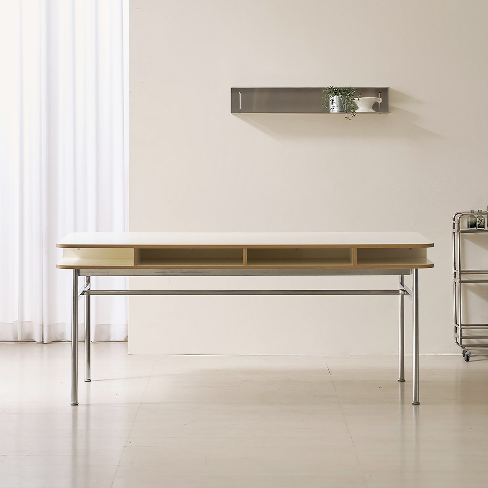 모노베 2단 수납 사각 공간활용 거실 식탁 테이블 1800mm, 크림화이트 CNM253C