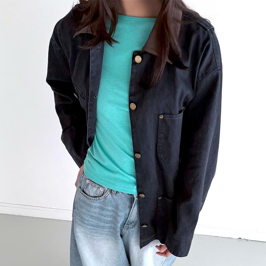 아워 카라 데님 자켓 가을 청자켓 박시자켓 캐주얼 데님룩 - 상세 이미지 2