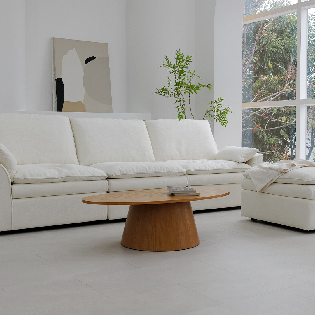 자야캠핑 반타 1719 애쉬원목 타원형 브라운 소파 거실테이블