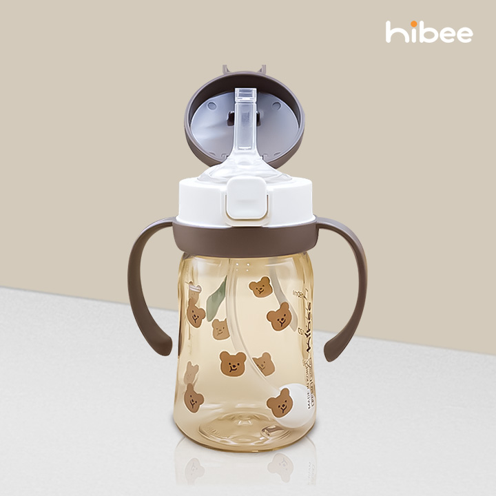 하이비 PPSU 에잇벤트 원터치 빨대컵 170ml 볼빵곰 초코브라운 빨대2종 포함 - 상품 이미지