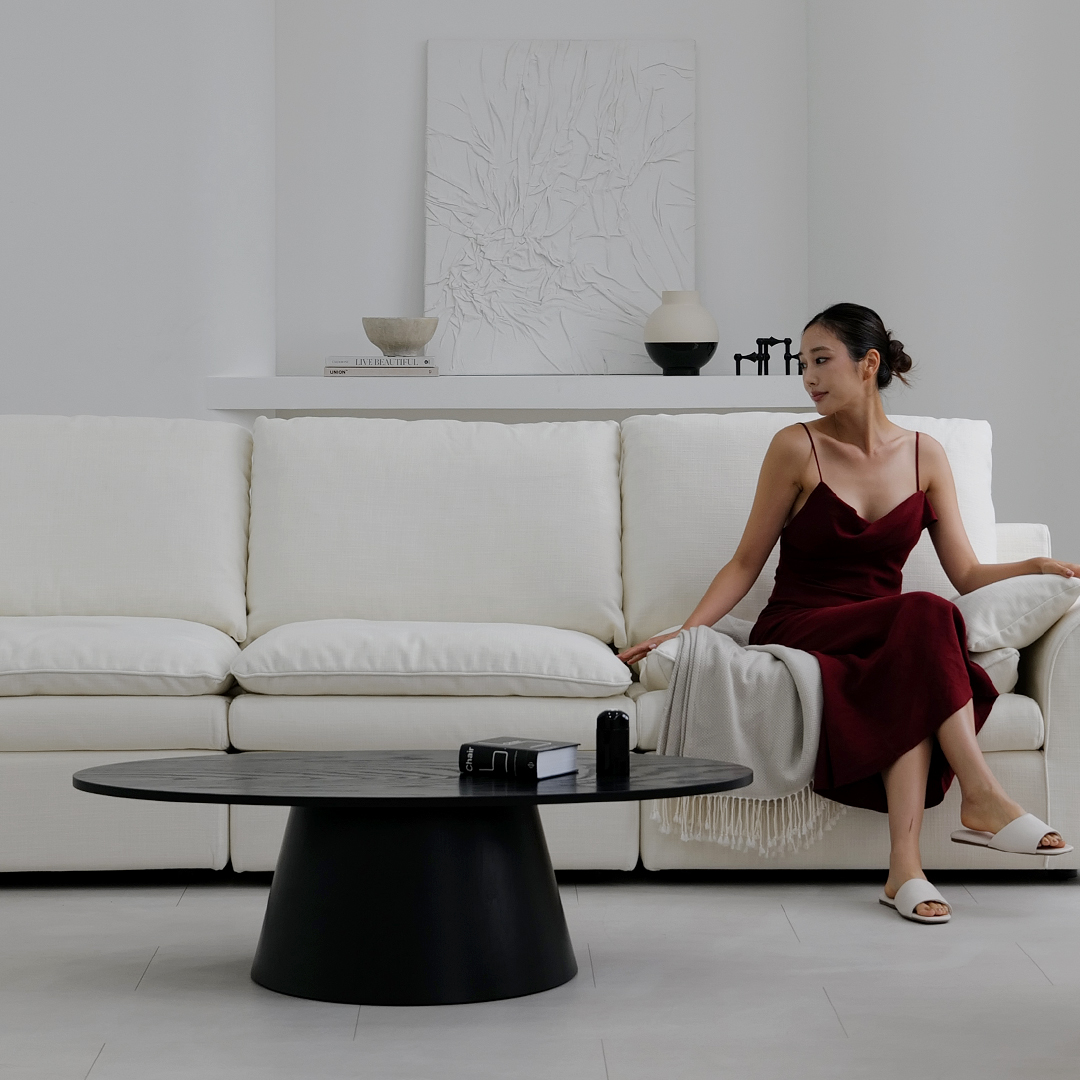 자야캠핑 반타 1719 애쉬원목 타원형 블랙 소파 거실테이블