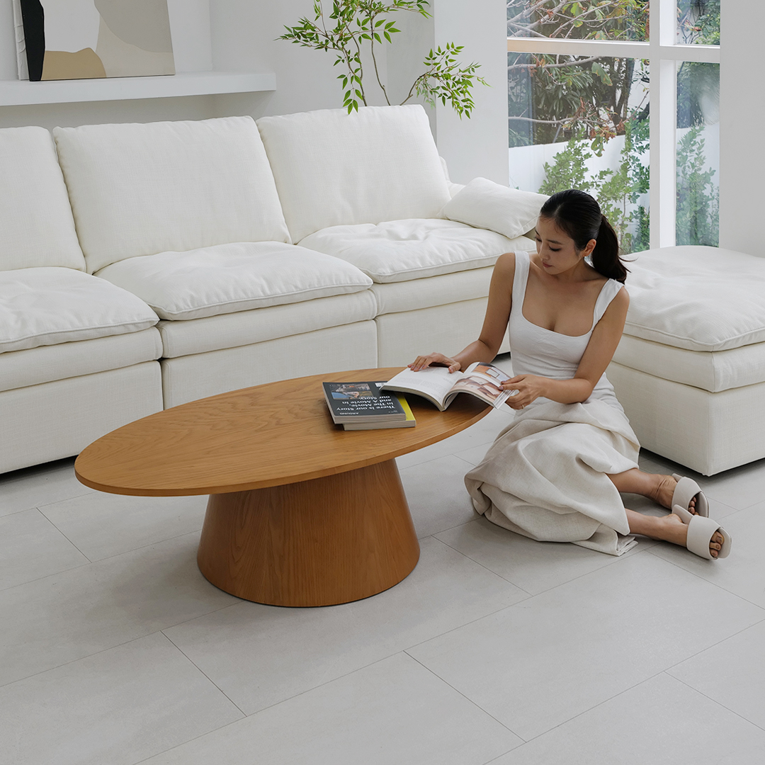 자야캠핑 반타 1719 애쉬원목 타원형 브라운 소파 거실테이블