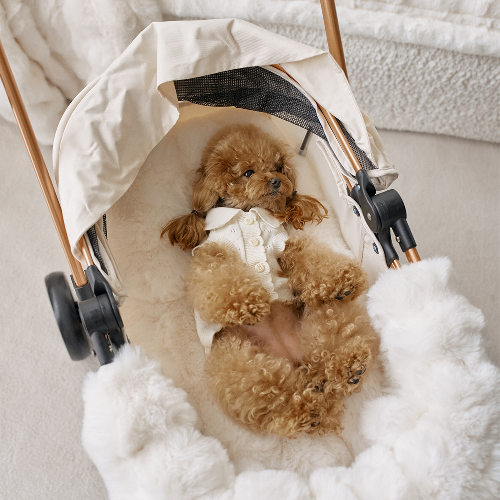 몽글몽글 밍크 라떼 강아지 유모차 말랑 방석 쿠션 M (솜+커버 세트)