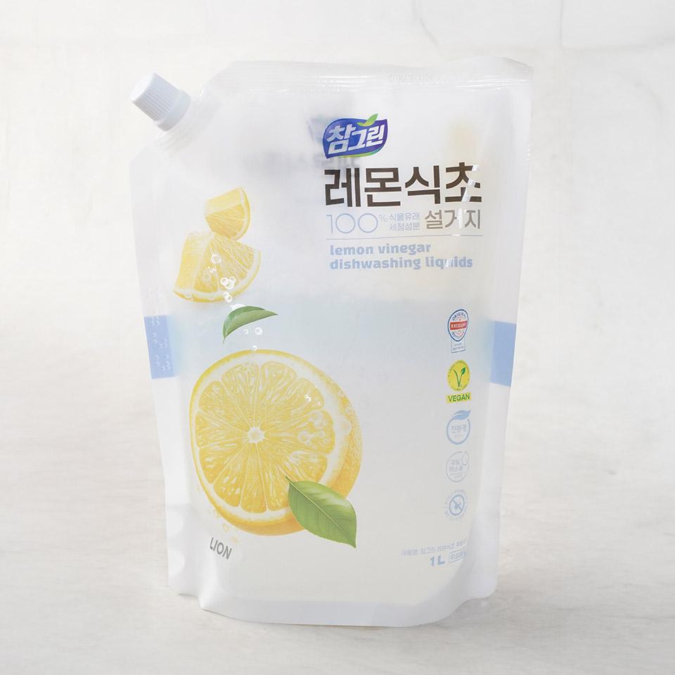 메가마트 라이온 참그린 레몬식초 주방세제 1L 리필 - 상품 이미지