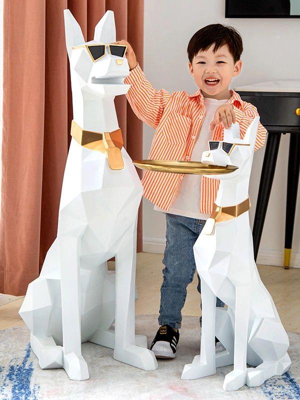 선반 도베르만 조각상 보조테이블 동물 군견 장식품 블랙골드 74cm - 상세 이미지 3