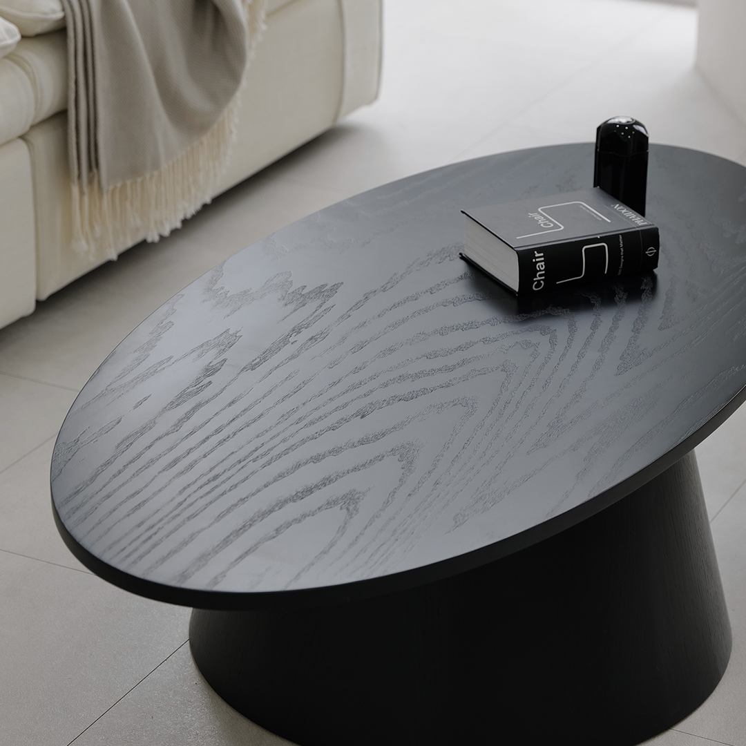 자야캠핑 반타 1719 애쉬원목 타원형 블랙 소파 거실테이블