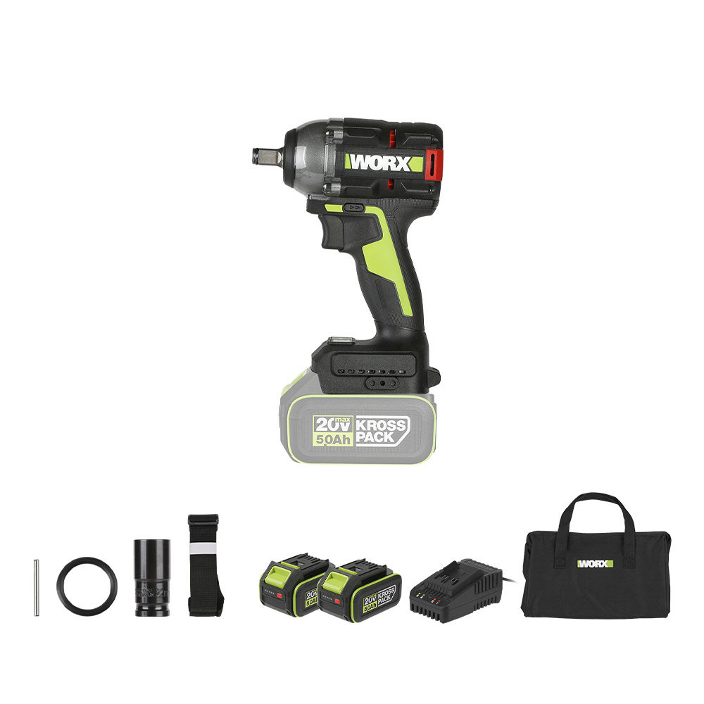 웍스 충전 임팩 렌치 20V 5.0Ah 배터리2개 12.7mm BL WU289.2 임팩트