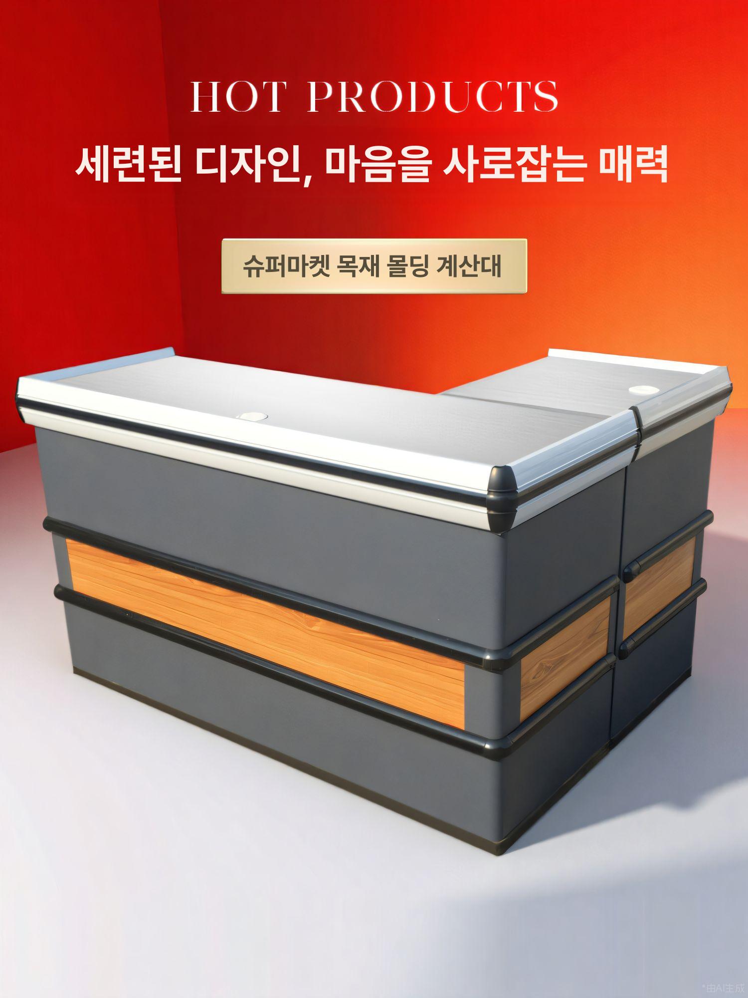마트 계산대 편의점 외경 상판 스테인리스스틸 슈퍼마켓 목재 몰딩 세련된 디자인 테이블 평면 +왼쪽 보조 테이블 120x53x85cm - 상세 이미지 4