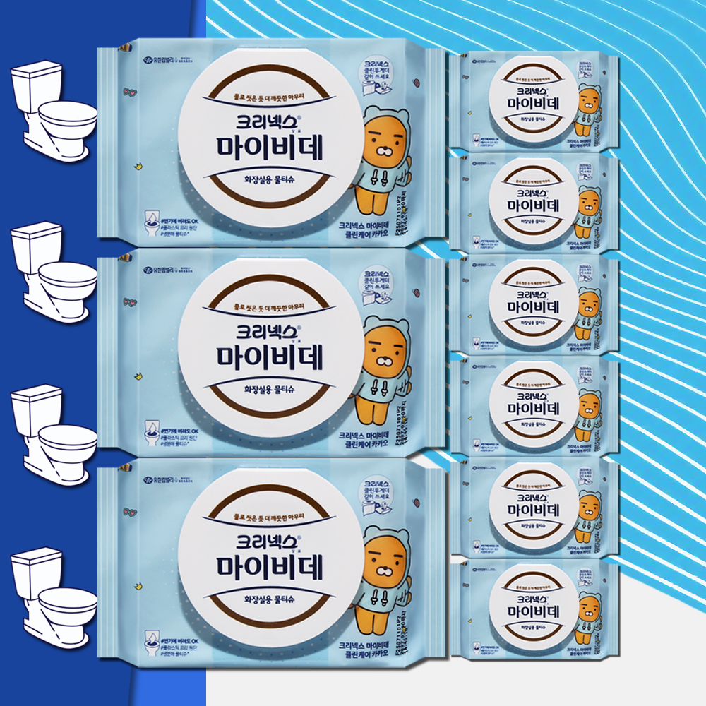크리넥스 마이비데 클린케어 물티슈 카카오 화장실용 캡형 40매 9팩