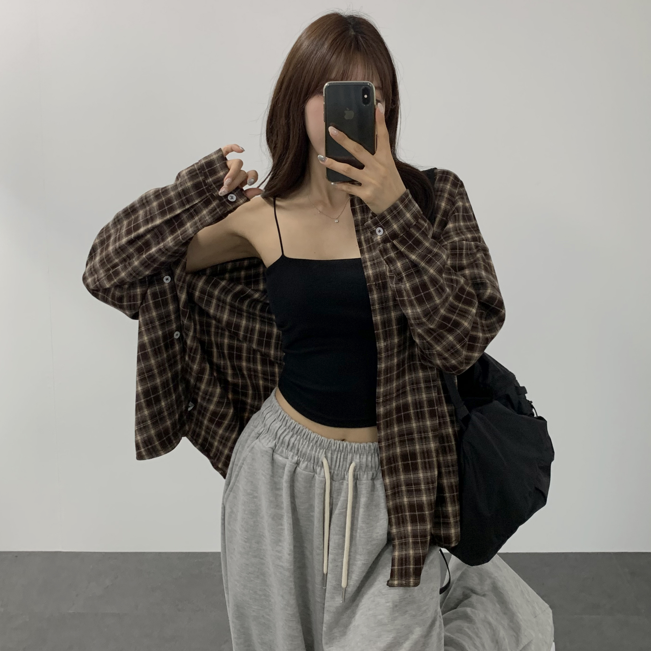 체크남방 여성 가을 잔체크 루즈핏 타탄 셔츠 이미지 8