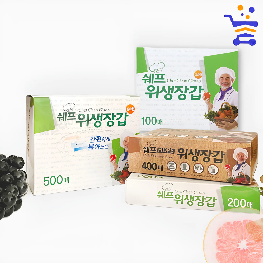 국산 쉐프 위생장갑 100매 업소용 대용량 일회용 비닐장갑 - 메인 이미지