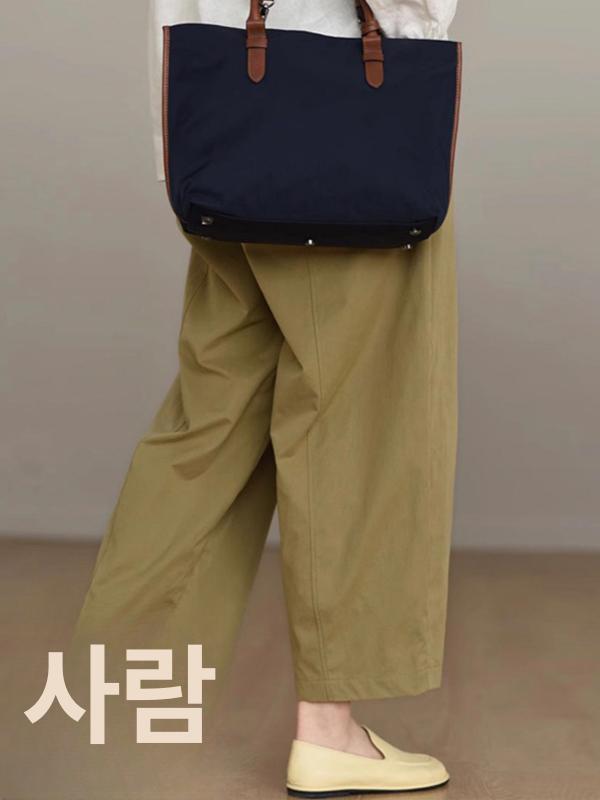 여성 치노팬츠 9부 슬랙스 팬츠 밴딩배기팬츠 통풍 와이드슬랙스 오버핏 바지 카키 M - 상세 이미지 5