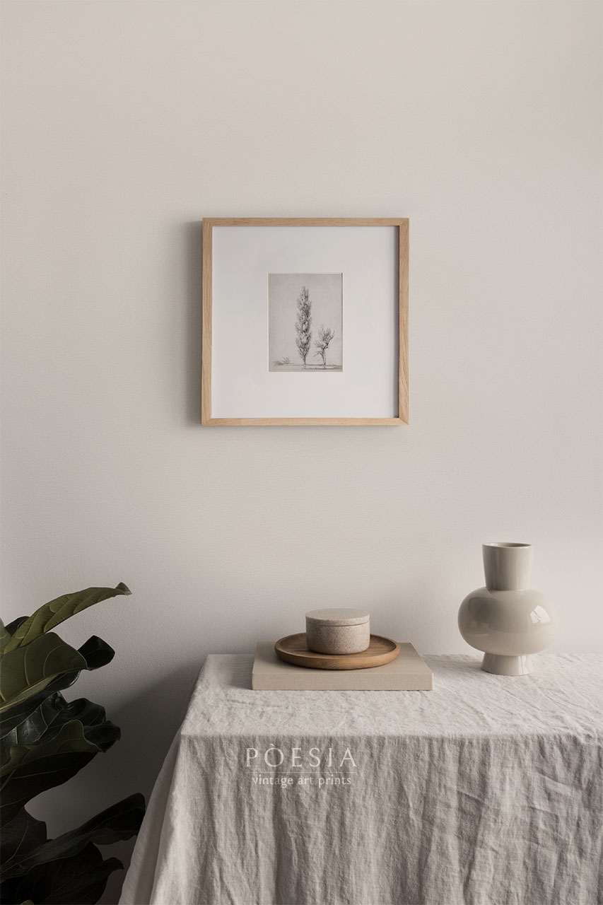 [장 빅토르 베르탱] Paysage avec un peuplier et un saule au bord d’un étang 50.4×50.4 cm (매트&액자 포함) - 상세 이미지 3
