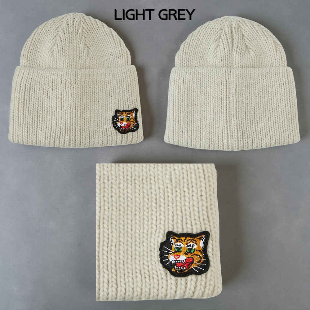 오니츠카타이거 호랑이 패치 니트 비니 3183B069 LIGHT GREY - 상세 이미지 2