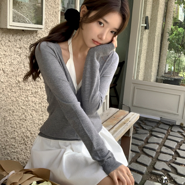 일체형 홀터넥 레이어드 니트 가디건 nt5230 - 상품 이미지