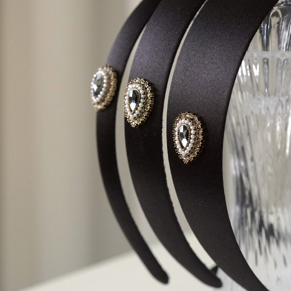 루드 빈티지 크리스탈 새틴 벨벳 헤어밴드 와이드 넓은 얇은 머리띠 L25FWAC46