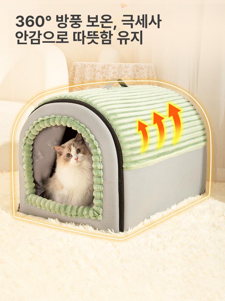 텐트 강아지 난방 고양이 대형 실내 중형견 숨숨집 견사 보온 개집 고양이집 반려동물 하우스 그린 도어 커튼 포함 M - 상세 이미지 2