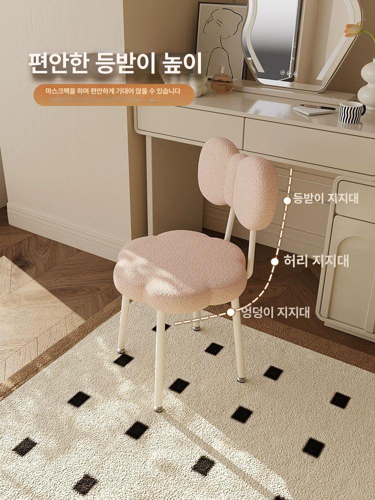 나비리본 장식 화장대 의자 고급 양털 소재 베이비 핑크 프린세스 고탄력 스펀지 핑크 램스울 - 상세 이미지 3