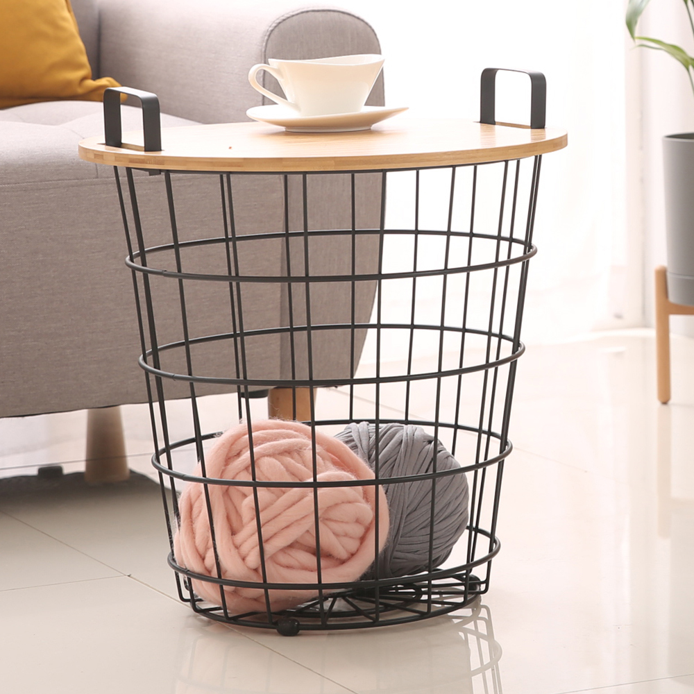 카보 원형 철제바구니 스텐 정리 바스켓 쇼파 거실 원목 커피 간이테이블