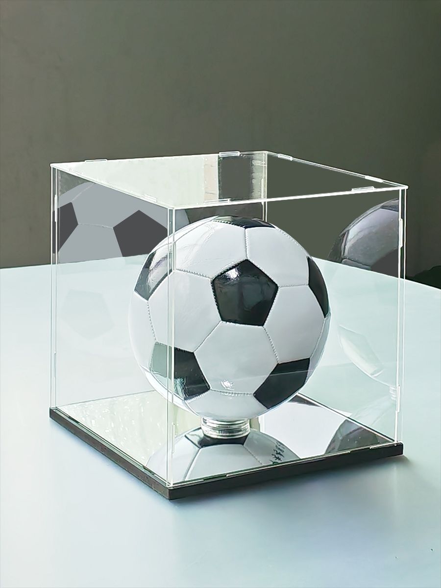 커버 축구공 전시 배경 보관함 진열장 사인볼 농구공 배구공 진열대 디스플레이 아크릴  블랙 베이스 20x20x20 A - 상품 이미지