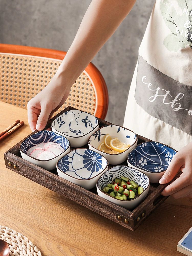 반찬접시 그릇 쟁반 구절판 다용도 그릇 접시 업소용 오마카세 용기 앞접시 대나무 원목 3칸+사각 3개 - 상세 이미지 2