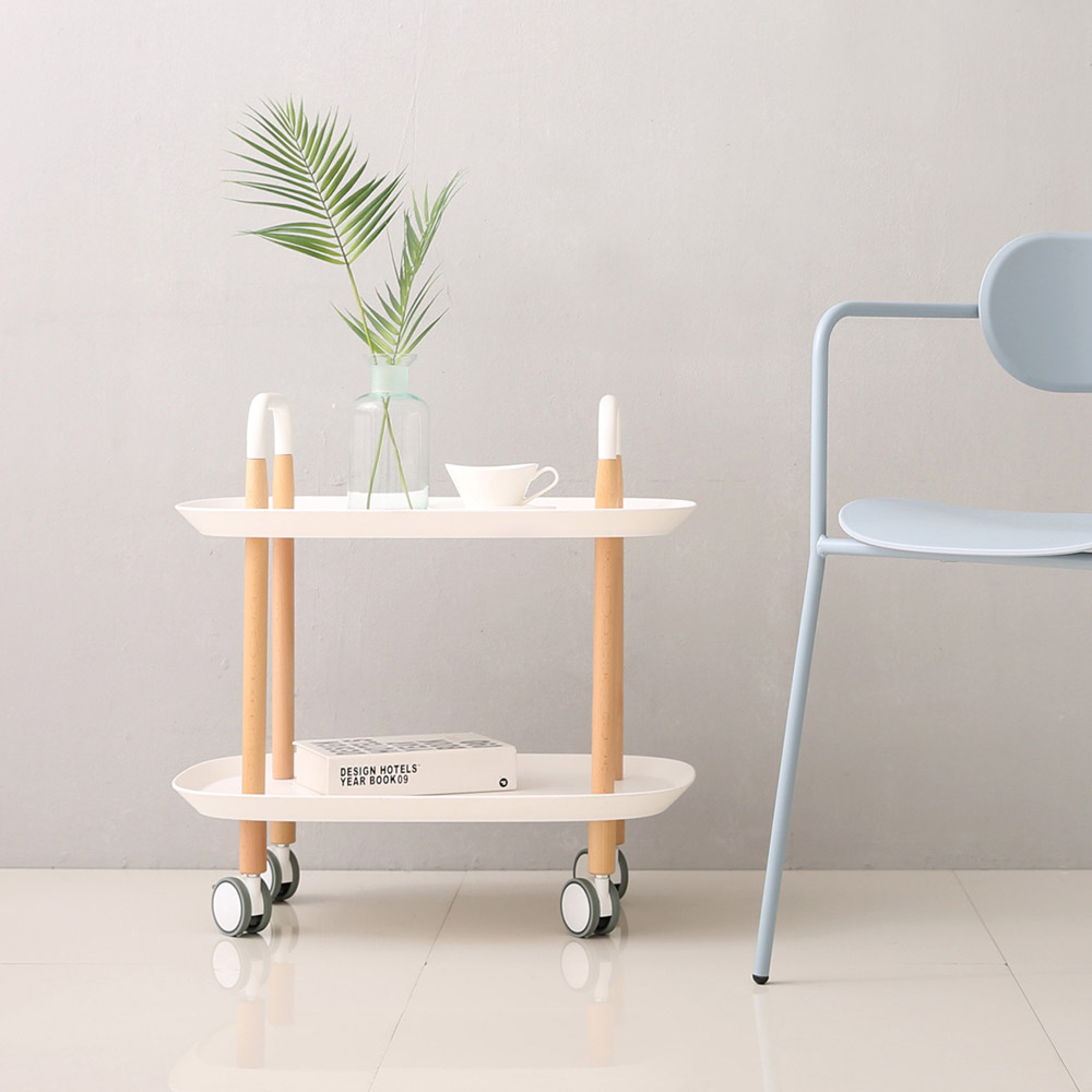 마일드 이동식 트롤리 수납함 틈새 원목 2단 모던하우스 주방 거실 카트