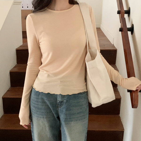 [자체제작] 소피 라운드넥 물결 긴팔 티셔츠 데일리 긴팔티 ts4656 - 상품 이미지