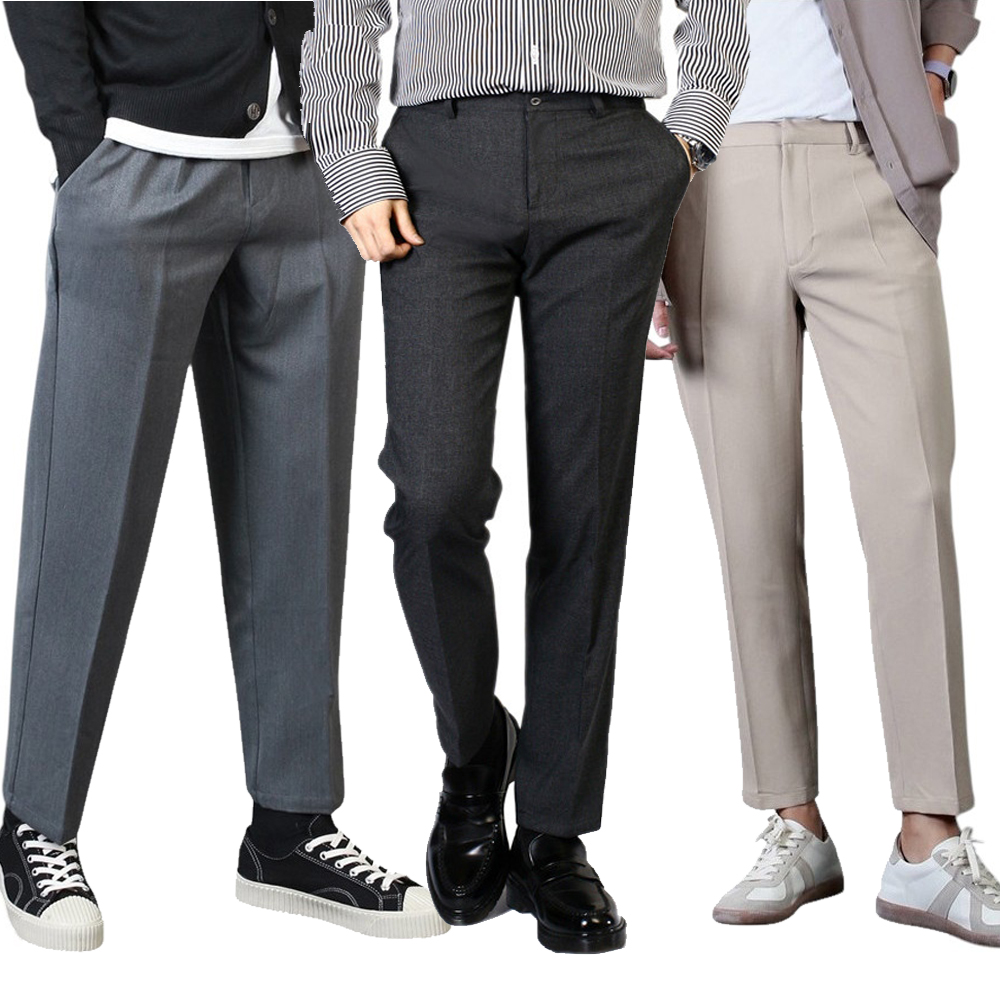 남자 기모 슬랙스 겨울 정장바지 남성 스판 와이드 빅사이즈 히든밴딩 9부 기지 하객룩 이미지 2