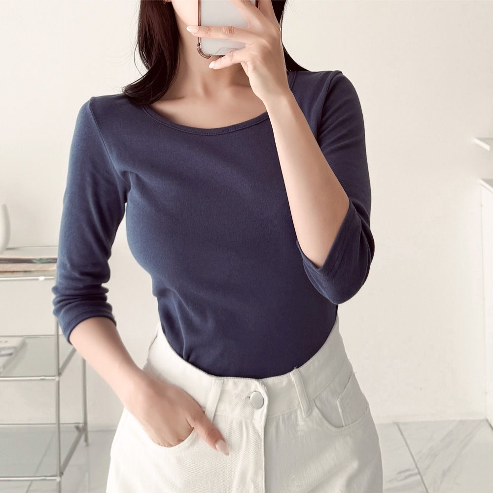 어콘보 7부티셔츠 라운드넥 데일리룩 여리핏 AC0563 - 상품 이미지