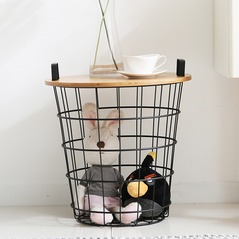 카보 원형 철제바구니 스텐 정리 바스켓 쇼파 거실 원목 커피 간이테이블