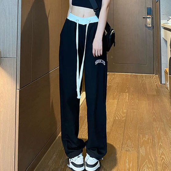 여자 바지 팬츠 집에서 입는 츄리닝 밴딩 캐쥬얼 여성 여름 홈웨어 트레이닝 레터링 루즈핏 - 상품 이미지