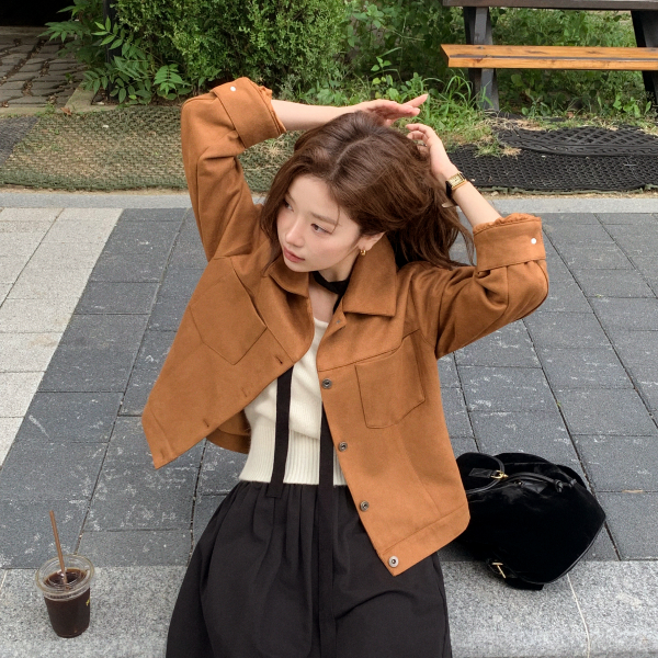 드뮤어룩 세미 크롭 스웨이드 자켓 jk3008 - 상품 이미지