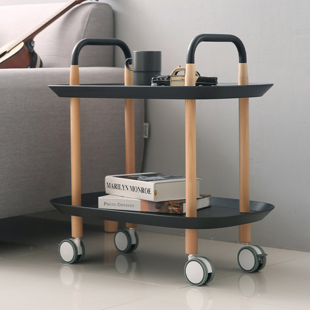 마일드 이동식 트롤리 수납함 틈새 원목 2단 모던하우스 주방 거실 카트