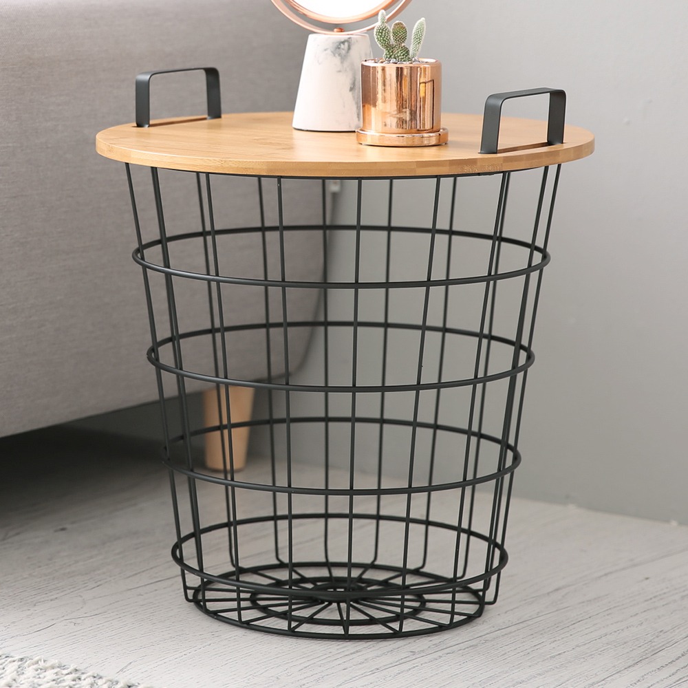 카보 원형 철제바구니 스텐 정리 바스켓 쇼파 거실 원목 커피 간이테이블