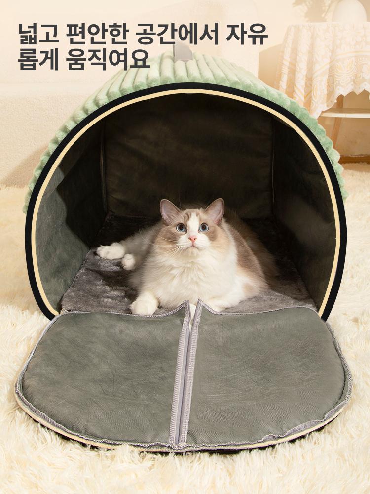 텐트 강아지 난방 고양이 대형 실내 중형견 숨숨집 견사 보온 개집 고양이집 반려동물 하우스 그린 도어 커튼 포함 M - 상세 이미지 3