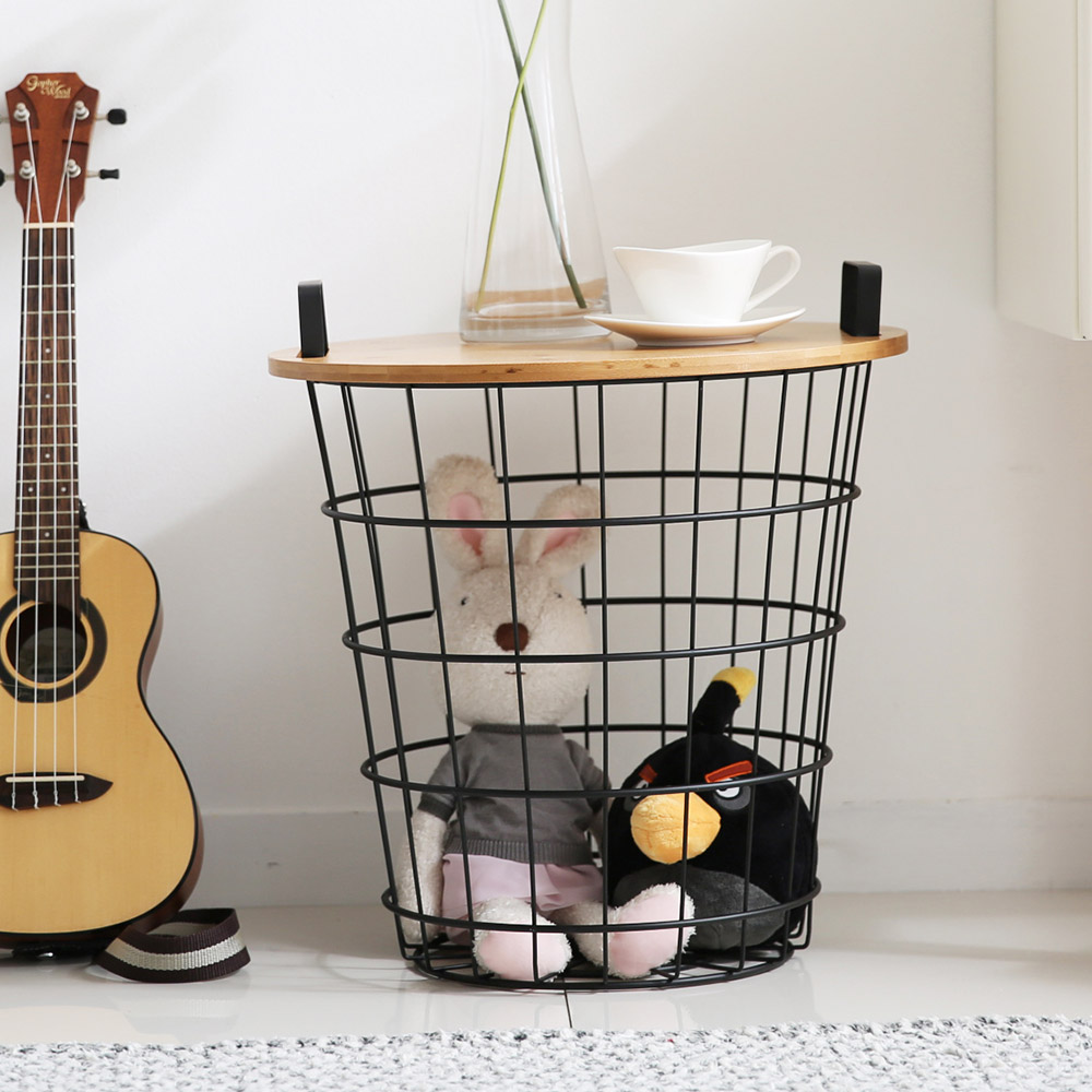 카보 원형 철제바구니 스텐 정리 바스켓 쇼파 거실 원목 커피 간이테이블